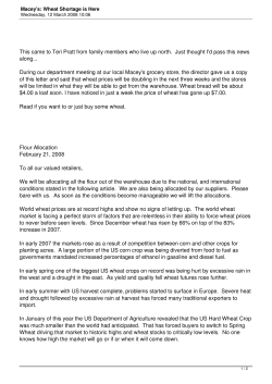 Macey`s: Wheat Shortage is Here