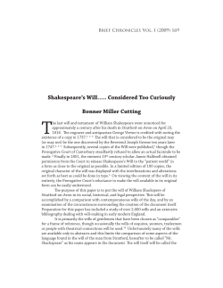 Shakespeare`s Will&hellip;.. Considered Too Curiously Bonner Miller