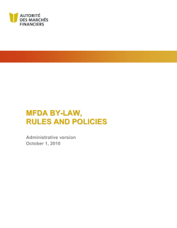 mfda by-law, rules and policies - Autorit&eacute; des march&eacute;s financiers