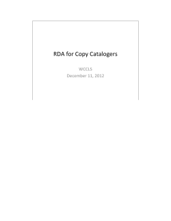 RDA for Copy Catalogers