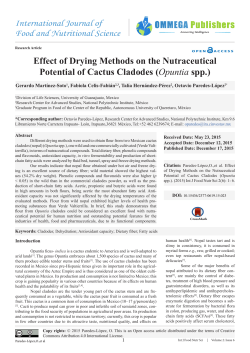 Effect of Drying Methods on the Nutraceutical Potential of Cactus