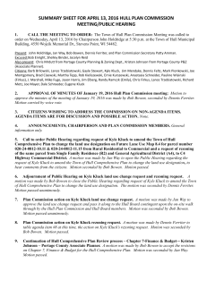 SUMMARY SHEET FOR APRIL 13, 2016 HULL PLAN