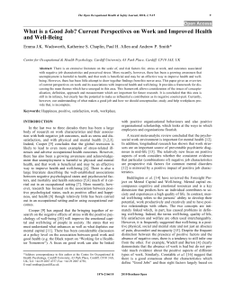 What is a Good Job? Current Perspectives on Work and Improved