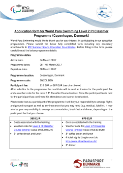 Application form for World Para Swimming Level 2 PI Classifier