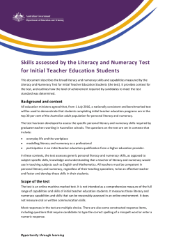 Skills assessed by the Literacy and Numeracy Test for Initial