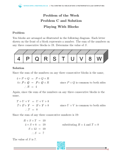 Problem of the Week Problem C and Solution Playing With Blocks