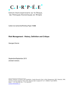 Risk Management : History, Definition and Critique