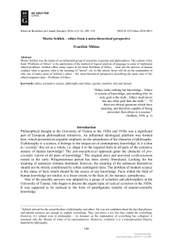 Moritz Schlick – ethics from a meta-theoretical perspective František