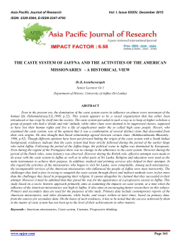 THE CASTE SYSTEM OF JAFFNA AND THE ACTIVITIES OF THE