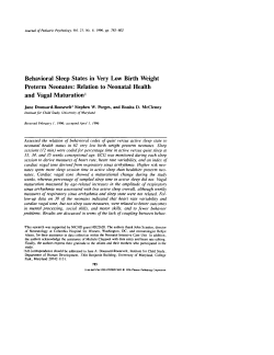 Behavioral Sleep States in Very Low Birth Weight Preterm Neonates