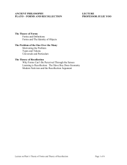 Plato Lecture on Forms and Recollection File