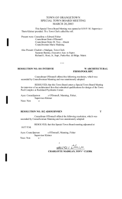 TOWN OF ORANGETOWN SPECIAL TOWN BOARD MEETING