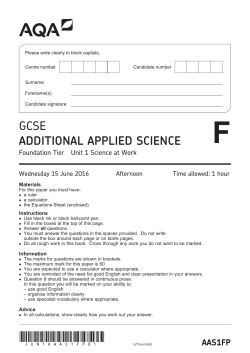 GCSE Additional Applied Science Question paper Unit 01