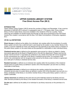 UPPER HUDSON LIBRARY SYSTEM Free Direct Access Plan (90.3)