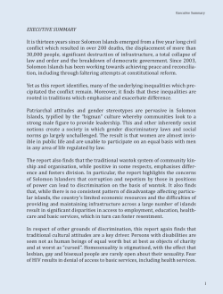 EXECUTIVE SUMMARY It is thirteen years since Solomon Islands