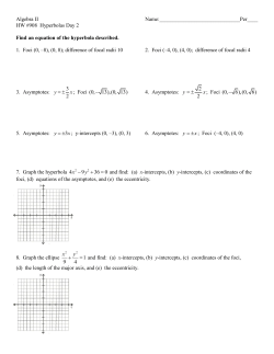 Algebra II Name: HW #908 Hyperbolas Day 2 Find an equation of
