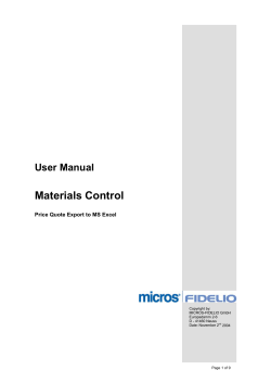 Price Quote Export to Microsoft Excel User Manual