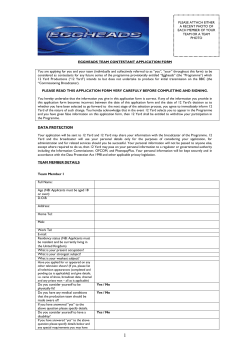 EGGHEADS TEAM CONTESTANT APPLICATION FORM