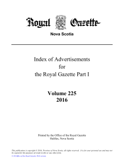 Index of Advertisements for the Royal Gazette Part I Volume 225 2016