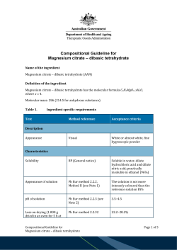 Compositional guideline: Magnesium citrate - dibasic