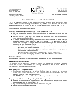 2013 Amendments to Kansas Liquor Laws Effective 7/1/13