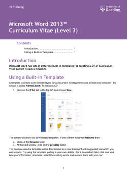 Microsoft Word 2013 Creating a Curriculum Vitae