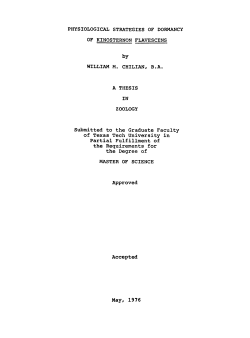 PHYSIOLOGICAL STRATEGIES OF DORMANCY OF