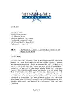 July 29, 2015 Mr. Anthony Dearth Deputy Assistant Secretary U.S.