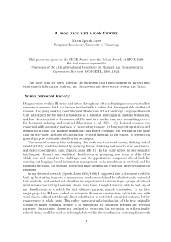 A look back and a look forward Some personal history
