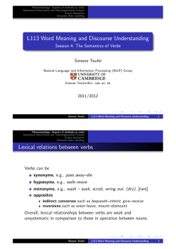 L113 Word Meaning and Discourse Understanding Lexical relations