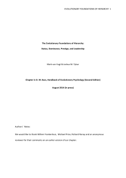 EVOLUTIONARY FOUNDATIONS OF HIERARCHY 1 The
