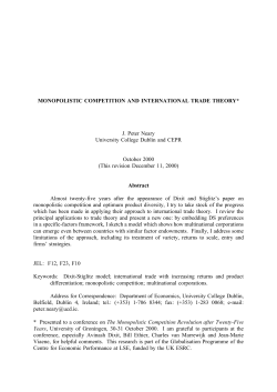 MONOPOLISTIC COMPETITION AND INTERNATIONAL TRADE