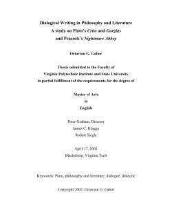 Dialogical Writing in Philosophy and Literature A study on Plato`s