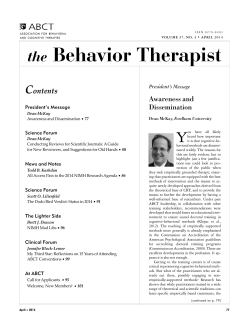 the Behavior Therapist - Anxiety Research Laboratory