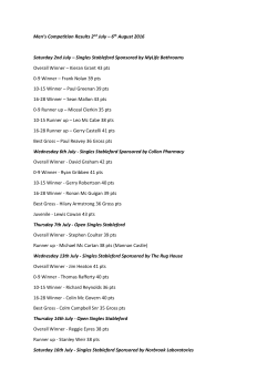 Competition Results from 2nd July &ndash; 6th August 2016