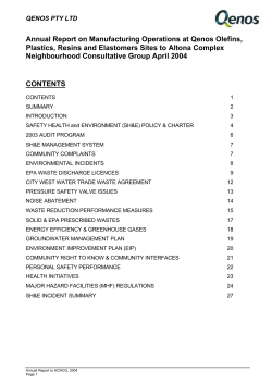 Annual Report on Manufacturing Operations at Qenos Olefins