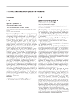 Lectures L3.1 L3.2 Session 3: Clean Technologies and Biomaterials