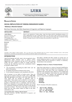 SOCIAL IMPLICATION OF YORUBA INDIGENOUS NAMES