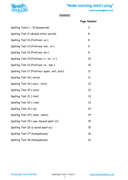 Contents Page Number Spelling Tests 1 &ndash; 10 (keywords) 3 Spelling