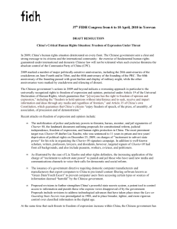China`s Critical Human Rights Situation: Freedom of