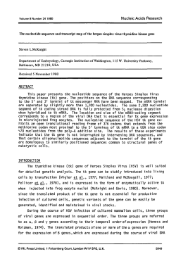 This paper presents the nucleotide sequence of the Herpes Simplex