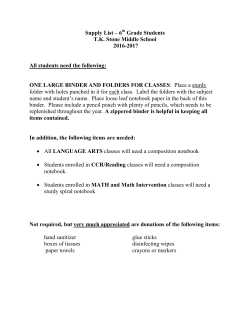 Supply List &ndash; 6 Grade Students T.K. Stone Middle School 2016