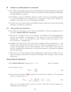 6 UNEQUAL PROBABILITY SAMPLING &bull; For a SRS, each sampling