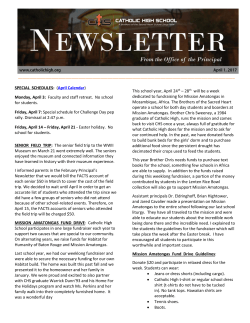 SPECIAL SCHEDULES: (April Calendar)