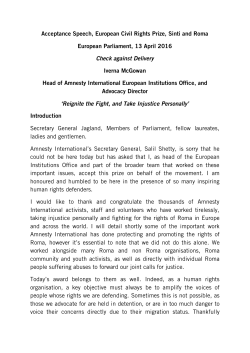 Acceptance Speech, European Civil Rights Prize, Sinti and Roma