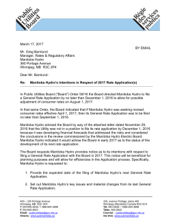 March 17, 2017 BY EMAIL Mr. Greg Barnlund Manager, Rates