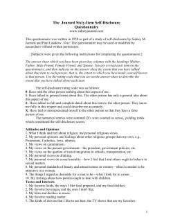 Topics of the Sixty-Item Self-Disclosure