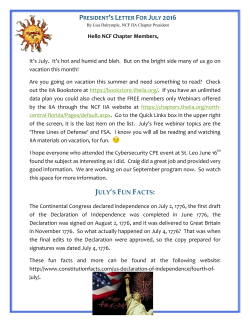 PRESIDENT`S LETTER FOR JULY 2016 Hello NCF Chapter