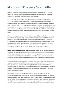 Mrs Cooper`s Prizegiving Speech 2014