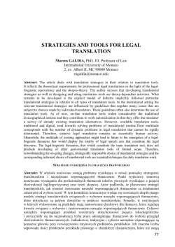 STRATEGIES AND TOOLS FOR LEGAL TRANSLATION